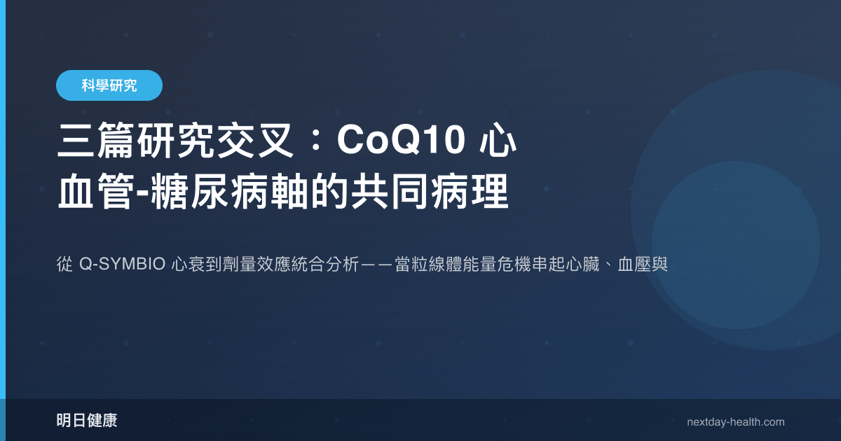 三篇研究交叉：CoQ10 心血管-糖尿病軸的共同病理