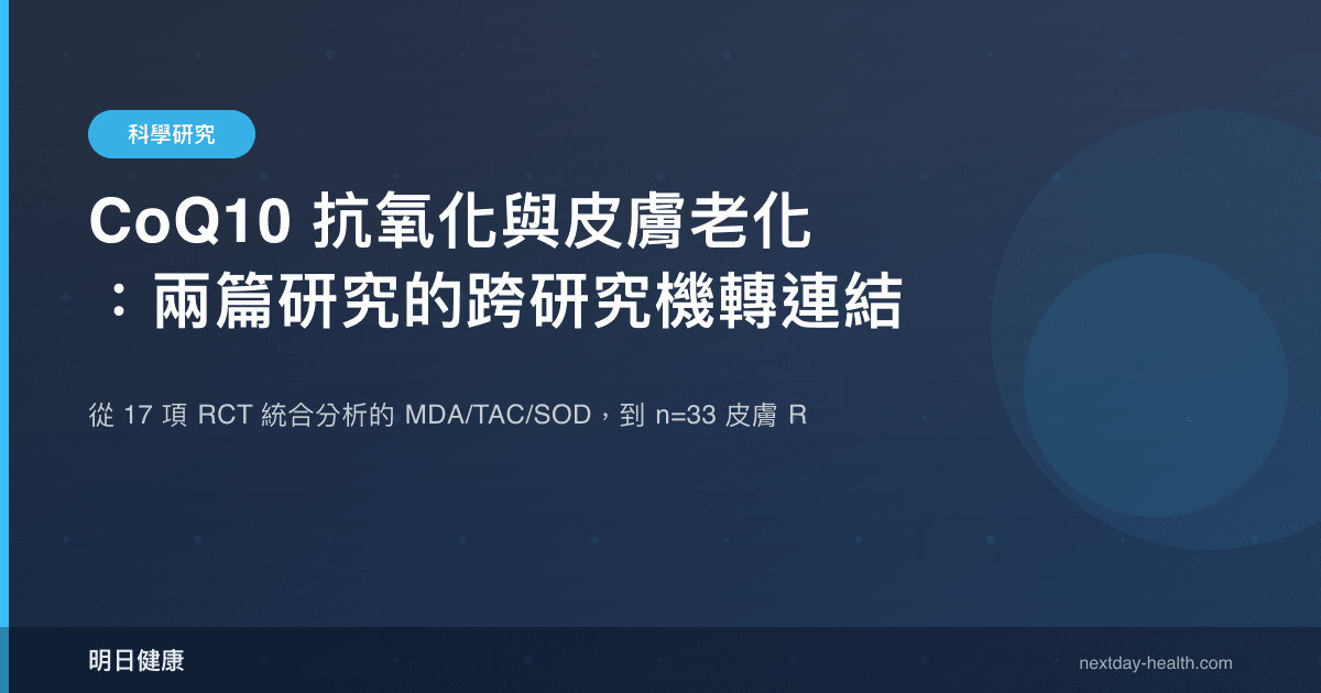 CoQ10 抗氧化與皮膚老化：兩篇研究的跨研究機轉連結