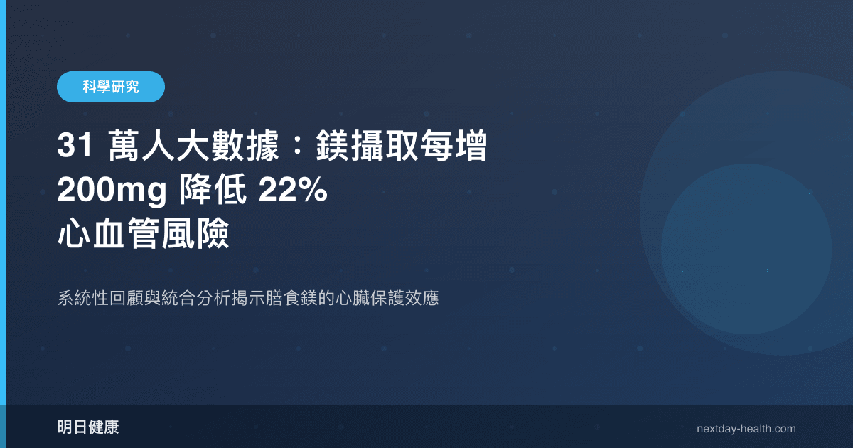31 萬人大數據：鎂攝取每增 200mg 降低 22% 心血管風險