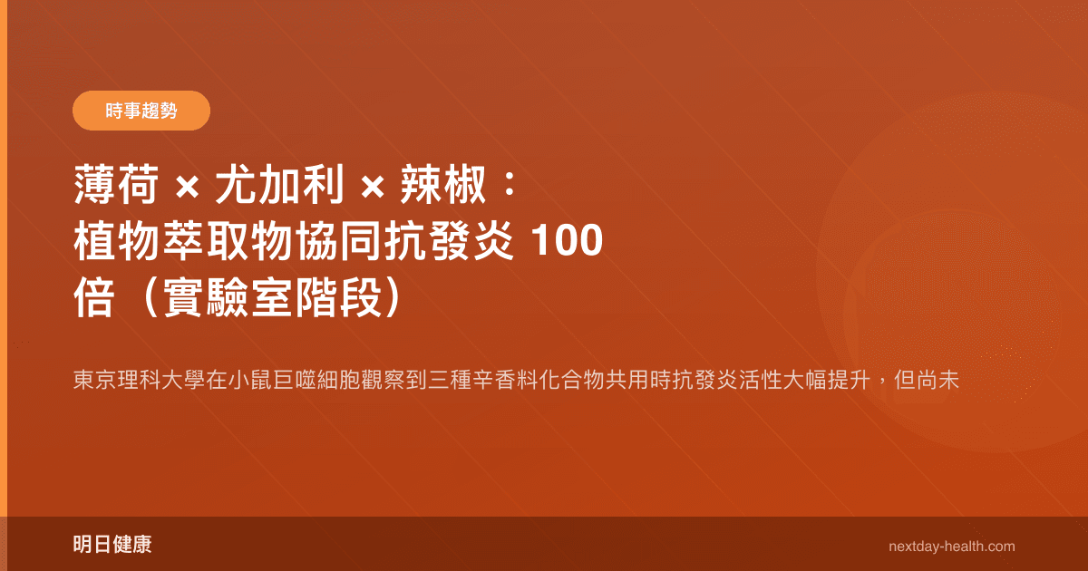 薄荷 × 尤加利 × 辣椒：植物萃取物協同抗發炎 100 倍（實驗室階段）