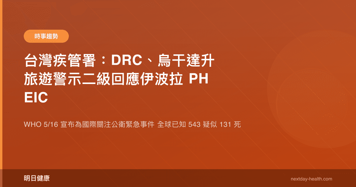 台灣疾管署：DRC、烏干達升旅遊警示二級回應伊波拉 PHEIC